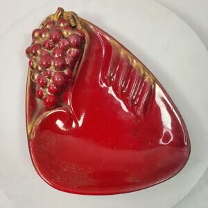Vintage Ceramic Grapes Ashtray Candy Dish 9 Inch Long Red Gold